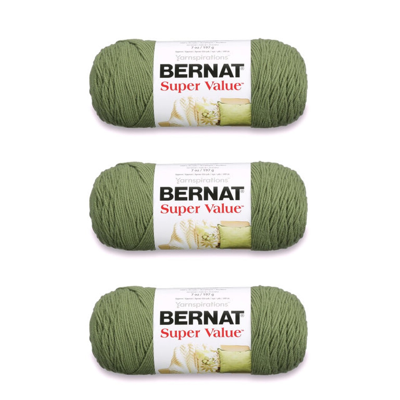 Bernat Super Value Forest Green Yarn - 3 Pack of 198g/7oz - Acrylic - 4 Medium (Worsted) - 426 Yards - Knitting/Crochet